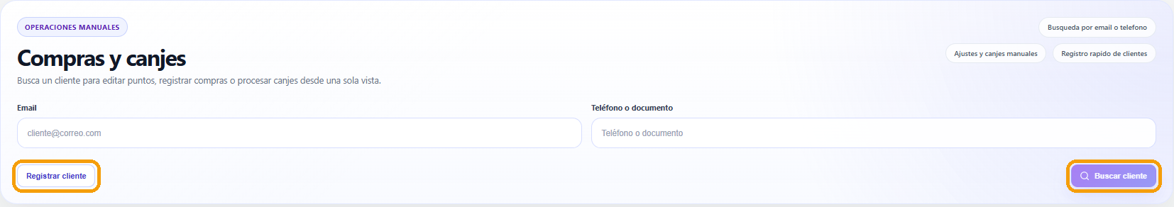 Pantalla de búsqueda de clientes en el panel de Clientif