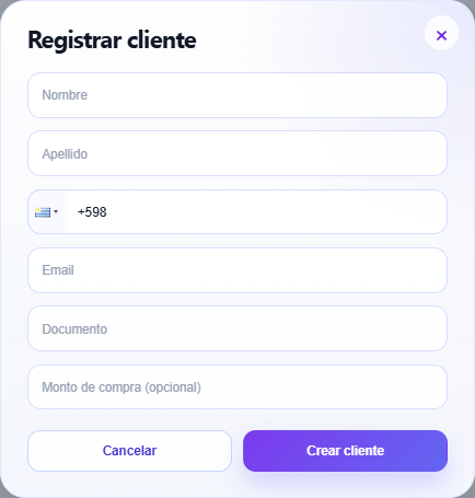 Formulario de registro rápido de clientes